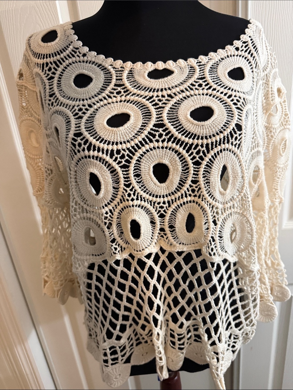 SHEIN Cream Crochet Openwork Tunic Top